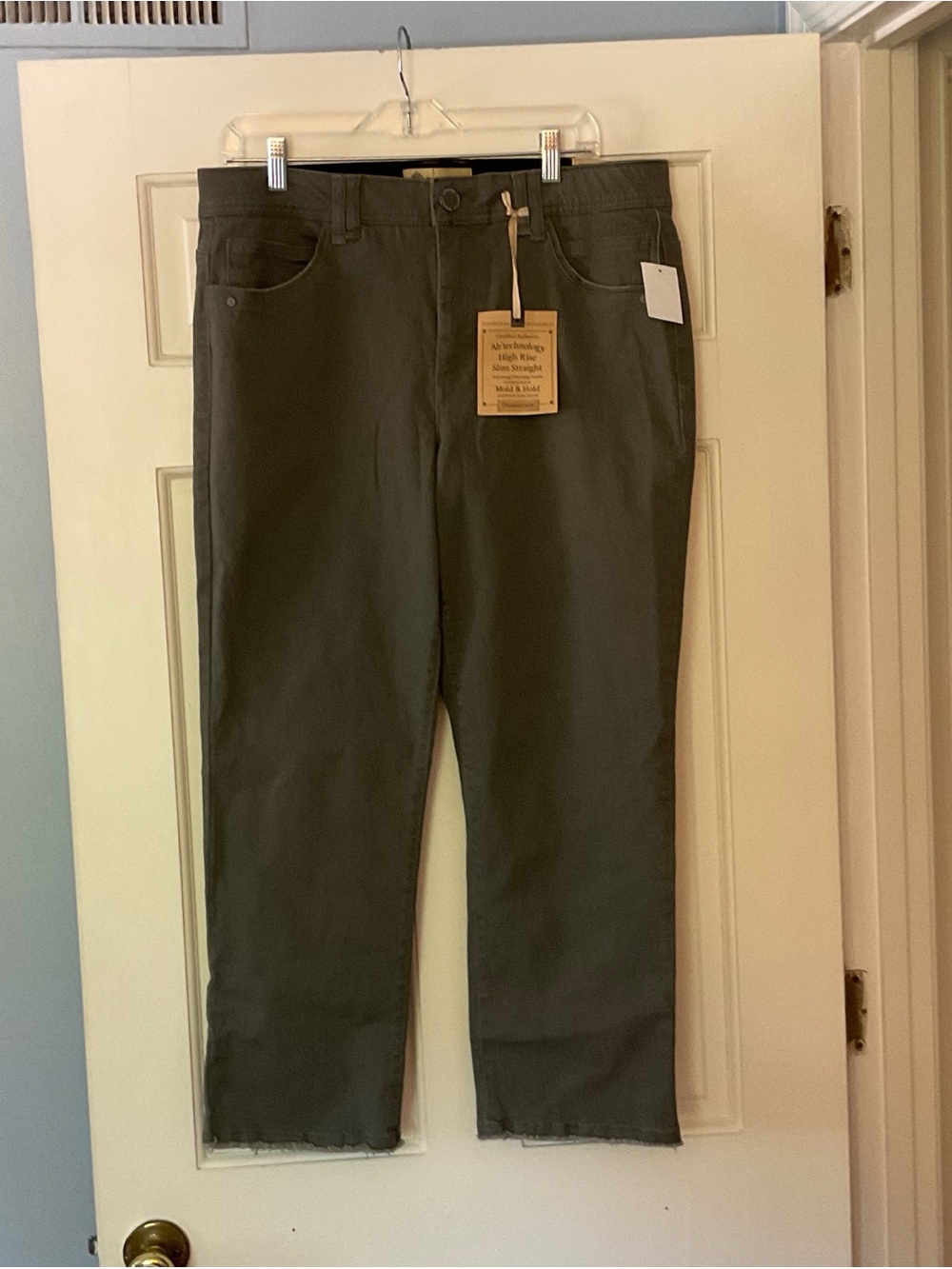 Democracy Ab Technology Jeans High Rise Slim Straight Green Size 14 NWT Slimming